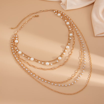 Cold Stringed Pearls Long Necklace Suit