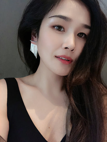 18K Heavy Metal Snake Bones Chain Line Tassel Earrings