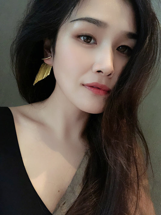 18K Heavy Metal Snake Bones Chain Line Tassel Earrings