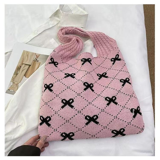 Bow High Sense Light Luxury Minority Shoulder Bag Casual Knitted Woven Bag