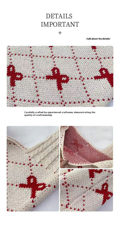 Bow High Sense Light Luxury Minority Shoulder Bag Casual Knitted Woven Bag