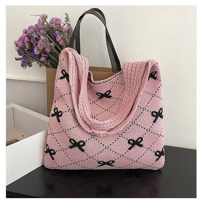 Bow High Sense Light Luxury Minority Shoulder Bag Casual Knitted Woven Bag